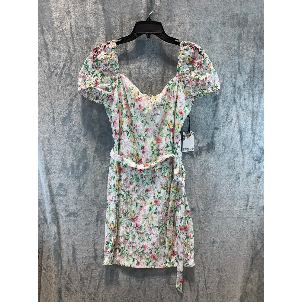 Kensie Womens Floral Lace Puff Sleeve Mini Dress White Multi KDUP3728 Size 8 NWT